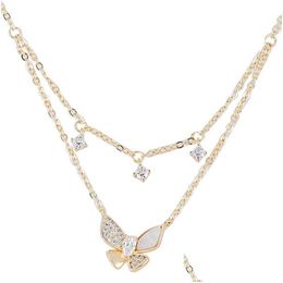 Pendentif Colliers Brillant Papillon Collier Exquis Double Cristal Collier Chaîne Dames Fête Bijoux Cadeau Drop Delivery Pendentifs