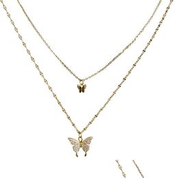 Pendentif Colliers Brillant Papillon Collier Pour Femmes Dainty Double Couche Clavicule Chaîne Anniversaire Bijoux Cadeau Drop Delivery Pendentifs