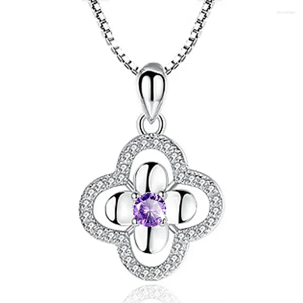 Pendentif Colliers Brillant Cristal Violet Trèfle Collier Femmes Bijoux À La Mode Argent Plaqué Lady Clavicule Accessoires Charms Bijou