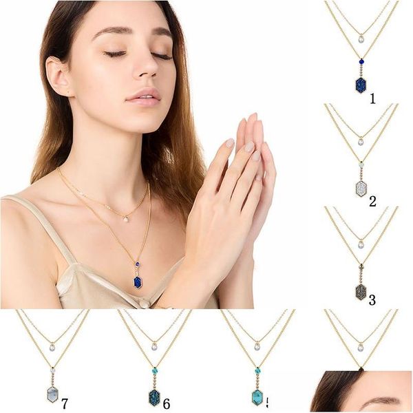 Collares pendientes Druzy brillante Piedra en capas Geométrica Natural Faux Pearl Gold Mti-Layer Chains Gargantilla para mujer Moda Drop Deliver Dhoeq