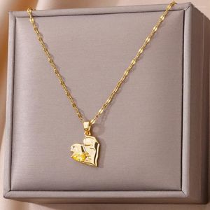 Collares colgantes collar de corazón de color oro brillante para mujeres cadena de acero inoxidable lindo caída de agua circón fundido joyas de cumpleaños regalo