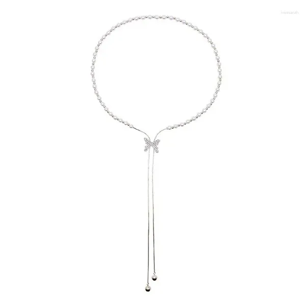 Colliers pendants Collier de perle de papillon long brillant