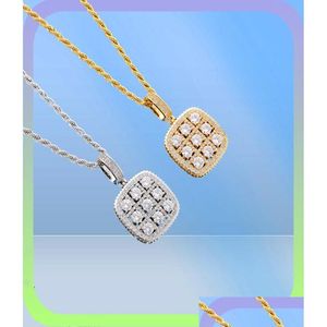 Hanger Kettingen Glanzende Solitaire Vierkant Militaire Leger Cluster Hanger Ketting Ketting Goud Sier Zirkonia Mannen Hip Hop Sieraden Voor Dhfjd