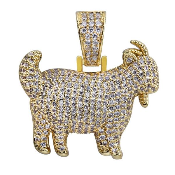 Pendentif Colliers Brillant À La Mode Chèvre Animal Collier Charmes Pour Hommes Femmes Or Argent Couleur Cubique Zircon Hip Hop Bijoux CadeauxPendentif