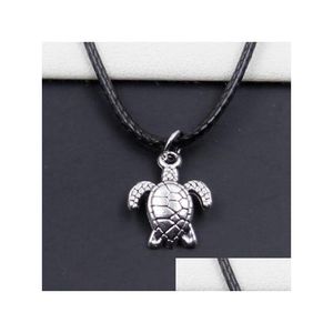 Pendentif Colliers Ship 20Pcs / Lot Antique Sier Tortue Tortue Mer Ras Du Cou Charmes Collier En Cuir Noir DIY Drop Livraison Dhgarden Dhy84