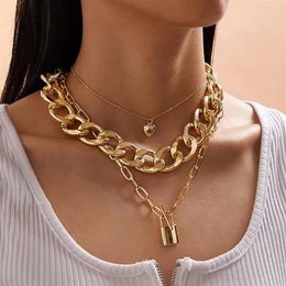 Collane con ciondolo SHIXIN 3Pcs Collana con chiusura a cuore Hiphop per donna Punk a strati spessa catena a maglia cubana Girocollo sul collo Jewelry300B