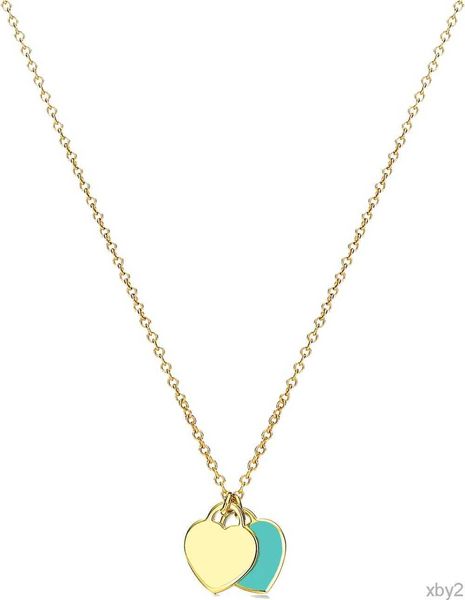 Colliers pendentifs ShTQior Collier pendentif double mini étiquette en forme de cœur en or adapté aux filles et aux dames Collier en forme de cœur mignon Bijoux Cadeau de Saint Valentin