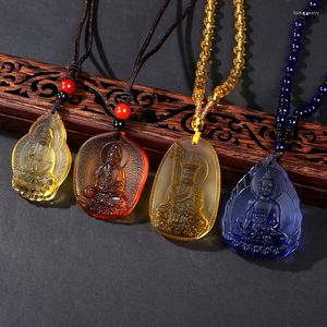 Pendentif Colliers Shurangama Mantra Collier pour femmes Ancien Verre Bouddha Bless Amulet Statue Guanyin Bodhisattva Hommes Bijoux