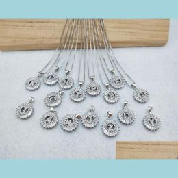 Hanger kettingen sier kleur rond micro pave kristal kubieke zirkonia 26 letters hangers charmes ketting sieraden voor vrouw nk3 dhjp4
