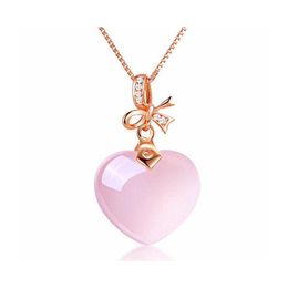 Pendentif Colliers Sier Mignon Doux Rose Cristal Collier De Pierres Précieuses Pour Les Femmes Rose Quartz Coeur Drop Livraison Bijoux Pendentifs Dhkv6