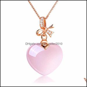 Collares pendientes Sier Cute Sweet Pink Crystal Collar de piedras preciosas para mujer Rose Quartz Heart Drop Delivery 2021 Jewelry P Dhseller2010 Dh6Hl