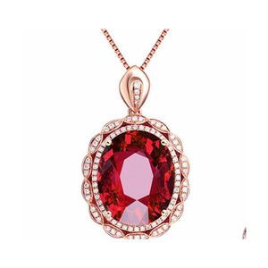 Pendentif Colliers Sier Luxe Classique Noble Princesse Rubis Ovale Oeuf Pigeon Rouge Sang Tourmaline Couleur Trésor 18K Collier Goutte De Dhkrd