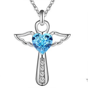 Pendentif Colliers Sier Neclace Jésus Croix Collier Fine Jewelry Double Ailes D'ange Coeur Zircone Drop Delivery Pendentifs Dh1Tl