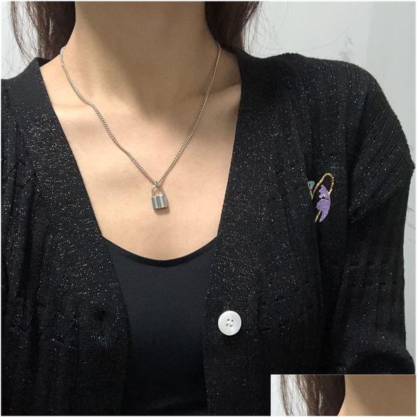 Pendentif Colliers Sier Punk Goth Mini Petite Serrure Lien Chaîne Collier Pour Femmes Hip Hop Partie Bijoux Drop Delivery Pendentifs Dhapz