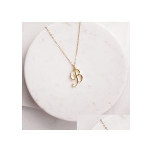 Hanger kettingen Sier kleine Swirl initiële alfabet hoofdletter ketting alle 26 Engels A-T cursief luxe monogram naam woord tekst Dhi7S