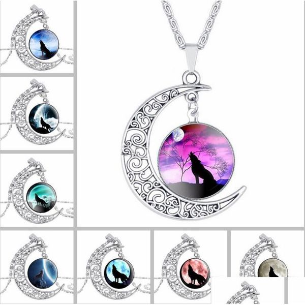 Pendentif Colliers Sier Le Loup Totem Temps Gem Cabochon Collier Lune Soleil Arbre Généalogique Verre Joli Bijoux Complice Cadeau Fille Drop De Dhhyg