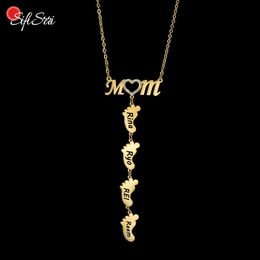 Pendentif Colliers Sifisrri personnalisé graver famille maman Zircon coeur noms collier pour femmes en acier inoxydable chaîne ras du cou bijoux cadeau 231213