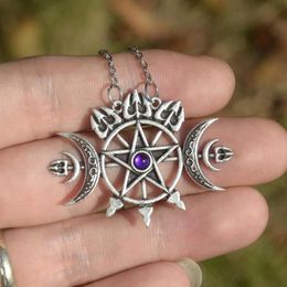 Colliers pendentifs Sigil d'Hécate Triple Lune Pentagramme Collier Gothique Wicca BijouxPendentif ColliersPendant193q