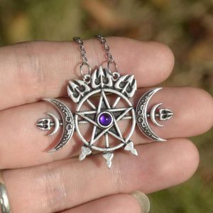 Colliers pendentifs Sigil d'Hécate Triple Lune Pentagramme Collier Gothique Wicca BijouxPendentif ColliersPendant2449