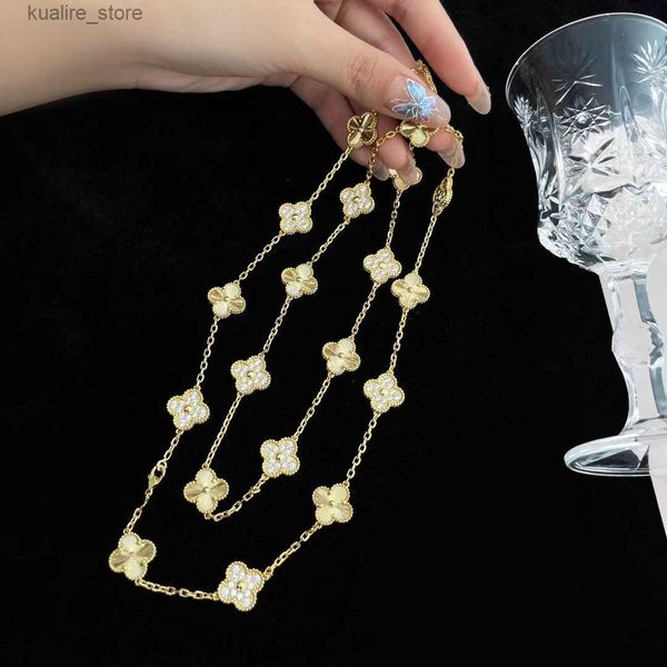 Argent 18 carats trèfle de luxe designer pendentif colliers femmes filles marque 20 fleurs feuilles longue chaîne élégant hiver pull collier L314