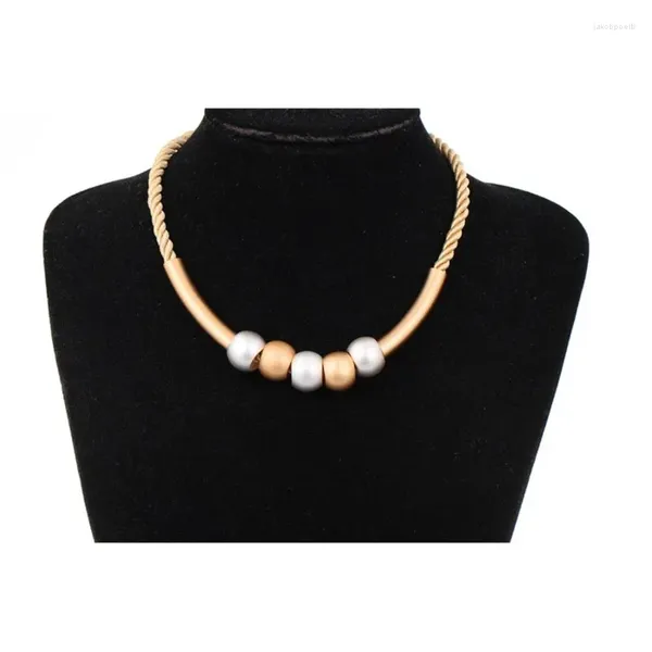 Collares colgantes champán plateado color dorado maxi bola bar colar collar de gargantillas cortas mujeres niñas cadena de cuerda retorcida joya de joyería