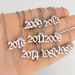 Hanger Kettingen Zilver Kleur 2014-2024 Jaar Ketting Voor Vrouwen Charme Roestvrij Stalen Kroon Ketting Choker Verjaardagsfeestje Vrienden Sieraden