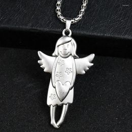 Collares colgantes Color plata Ángel Encantador Sonrisa Hada Ala voladora Dios Chica Cadena Corazón Regalo cristiano Mujer Joyería