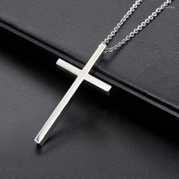 Pendentif Colliers Argent Couleur Croix 316L Titane Acier Collier Pour Hommes Femmes Bijoux Prière Jésus Religions Sautoirs Cadeau