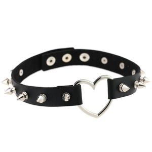 Hanger kettingen zilveren kleur hart spike kraag vrouwen harnas choker ketting voor 2022 punk klinkleren lederen chocker gothic sieraden