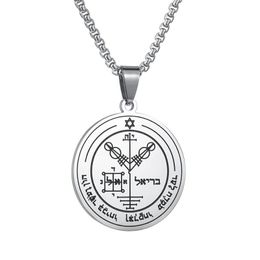 Hanger Kettingen Zilveren Kleur Sleutel van Solomon Heren Ketting Ronde Roestvrij staal Verbindingen De Zeven Archangels Vrouw Mannen Sieraden