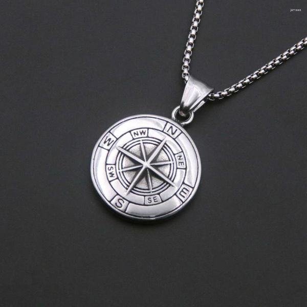 Collares colgantes Color plateado Brújula para hombre Vintage Viking North Star Anchor Medalla de acero inoxidable para novio masculino Regalo de papá