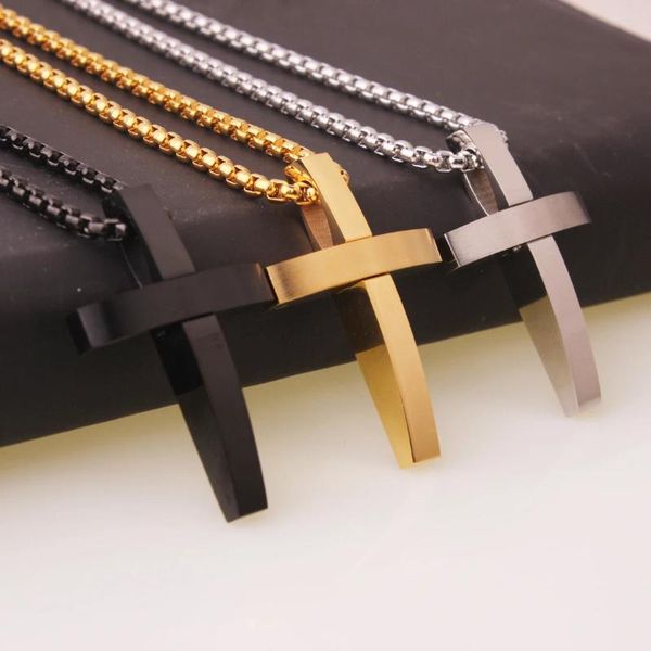 Anhänger Halsketten Silber/Gold/Schwarz Farbe Edelstahl Frauen/Männer Kreuz Mit 3mm 24 zoll Bordstein Halskette schmuck Geschenk