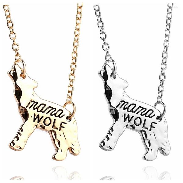 Collares colgantes de oro plateado Mama Wolf Carta grabada Familia Amor Collar Joyas Accesorios para mujeres Regalos para madre 10 PCS