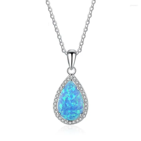 Pendentif Colliers Argent Plaqué 3 Couleurs Opalite Opale Goutte D'eau Avec Cubic Zirconia Collier Lien Chaîne Bijoux