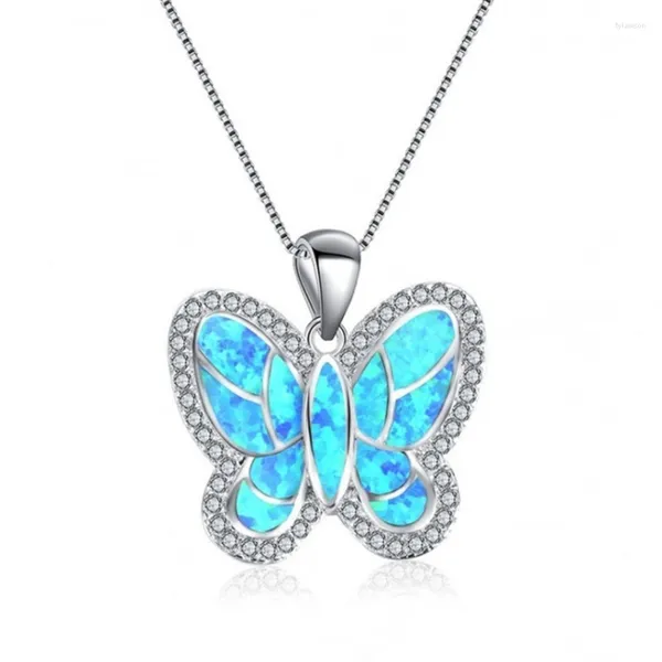 Pendentif Colliers Argent Plaqué Papillon Forme 4 Couleurs Opalite Opale Lien Chaîne Collier Tempérament Bijoux