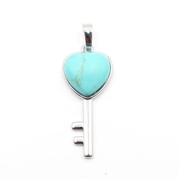 Pendentif Colliers Argent Plaqué Clé Forme Vert Turquoises Pierre Pour Cadeau Rose Rose Quartz Bijoux De ModePendentif