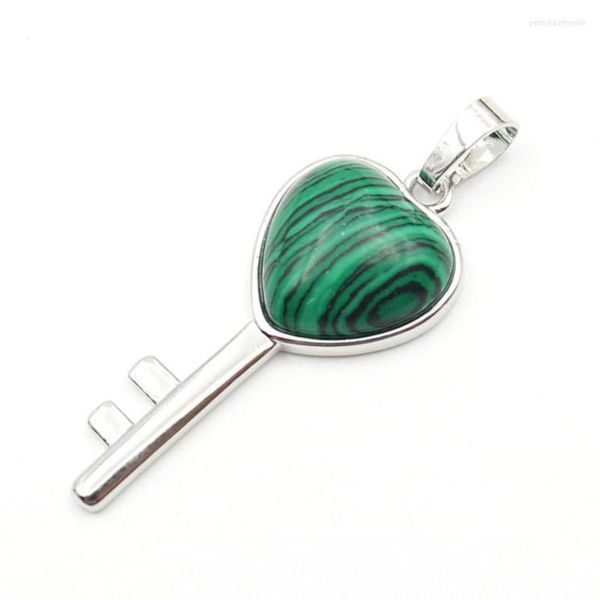 Colliers pendants Forme de clé plaquée en argent Pierre malachite pour les amants Gift Aventurine Fashion Bijoux