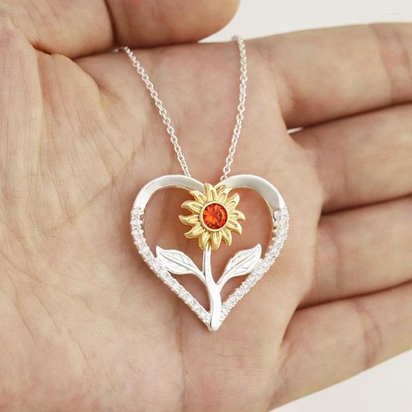 Collares colgantes Collar de girasol plateado para mujer Joyería de acero Zircon Gran gargantilla de lujo Estilo de Corea al por mayor