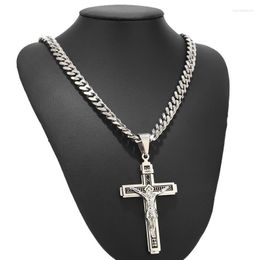 Hanger kettingen zilveren toon katholieke Jezus Christus op Inri Cross Crucifix roestvrijstalen ketting 24 "ketting