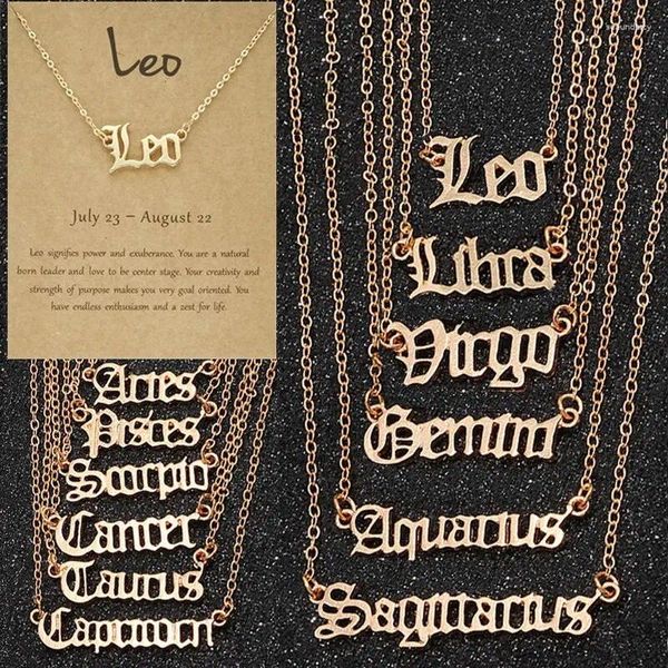 Collares colgantes simples 12 constelaciones zodiacas con cadena figaro carta de oro leo collar de leo para mujeres cumpleaños novia joya de joyería