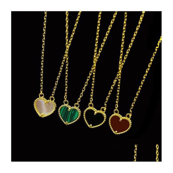 Pendentif Colliers Placage de cuivre en forme de coeur simple et doux avec pierre naturelle plaquée coquille de pêche dorée 18 carats Agate Malachite Love Dhgbt