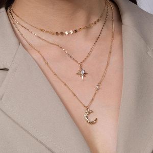 Collares colgantes Tendencia simple y versátil Pieza de borla Desgaste multicapa para mujeres Tianmang Star Moon Necklace