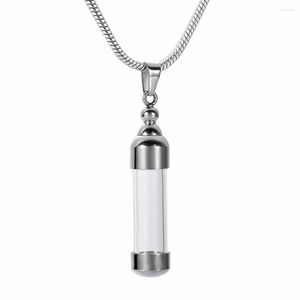 Pendentif Colliers Simple Cylindre De Verre Noir En Acier Inoxydable Crémation Bijoux Animal De Compagnie Ou Urne Cendrée Humaine Collier Souvenir Avec Longue Chaîne