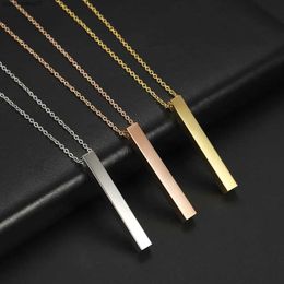 Pendentif colliers Simple barre vierge pendentif collier charme hommes et femmes étanche pendentif vertical cube barre en acier inoxydable bijoux cadeauL2404