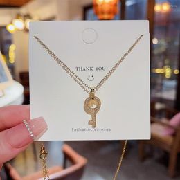 Pendentif Colliers Simple Cercle Clé Zircon Amour Coeur Fête Des Mères Cadeau Collier Femme Fille Mariage Bénédiction Bijoux