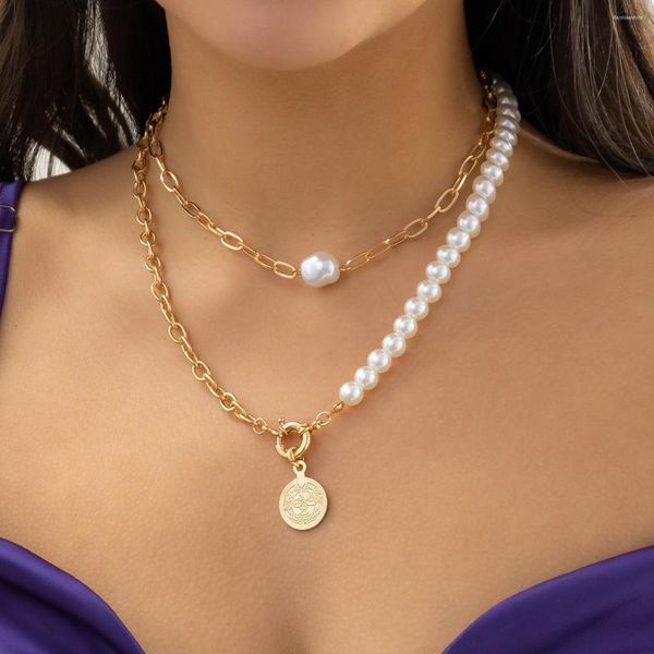 Collares pendientes Simple estilo fresco collar de cuentas de doble capa para mujer joyería de moda antigua cadena de perlas de imitación femenina