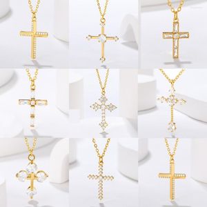 Hanger Kettingen Eenvoudige Kruis Ketting Voor Vrouwen Mode Zirkoon Kristal Jezus Choker Christelijke Sleutelbeen Kettingen Religieuze Sieraden