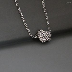 Pendentif Colliers Simple Mignon Micro Pave CZ Noir Coeur Forme Collier Pour Femmes Hommes À La Mode Or Couleur Chaîne Collier Ras Du Cou Charme