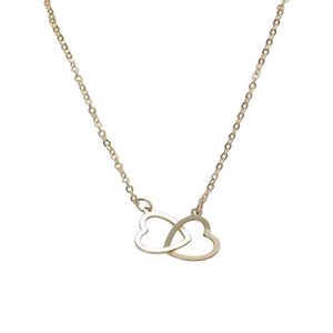 Colliers pendentifs Simple Double coeur clavicule chaîne S925 en argent sterling 14K plaqué or Double anneau amour entrelacé pendentif collier pour les femmes G230202