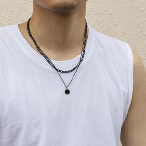 Pendentif Colliers Simple Double Couche Noir Carré Collier Pour Hommes Sélection De Bijoux Personnalisés Collier Homme En Gros